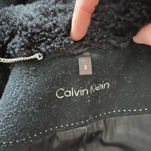 Calvin Klein Black Coat with Faux Fur - Picture 7 of 8